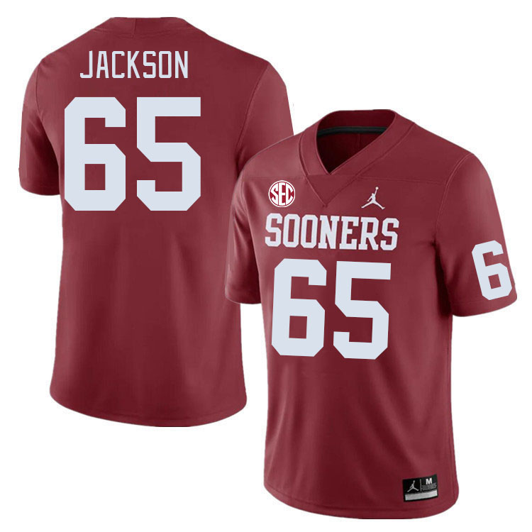 #65 Jayden Jackson Oklahoma Sooners 2024 SEC Conference College Football Jerseys-Crimson